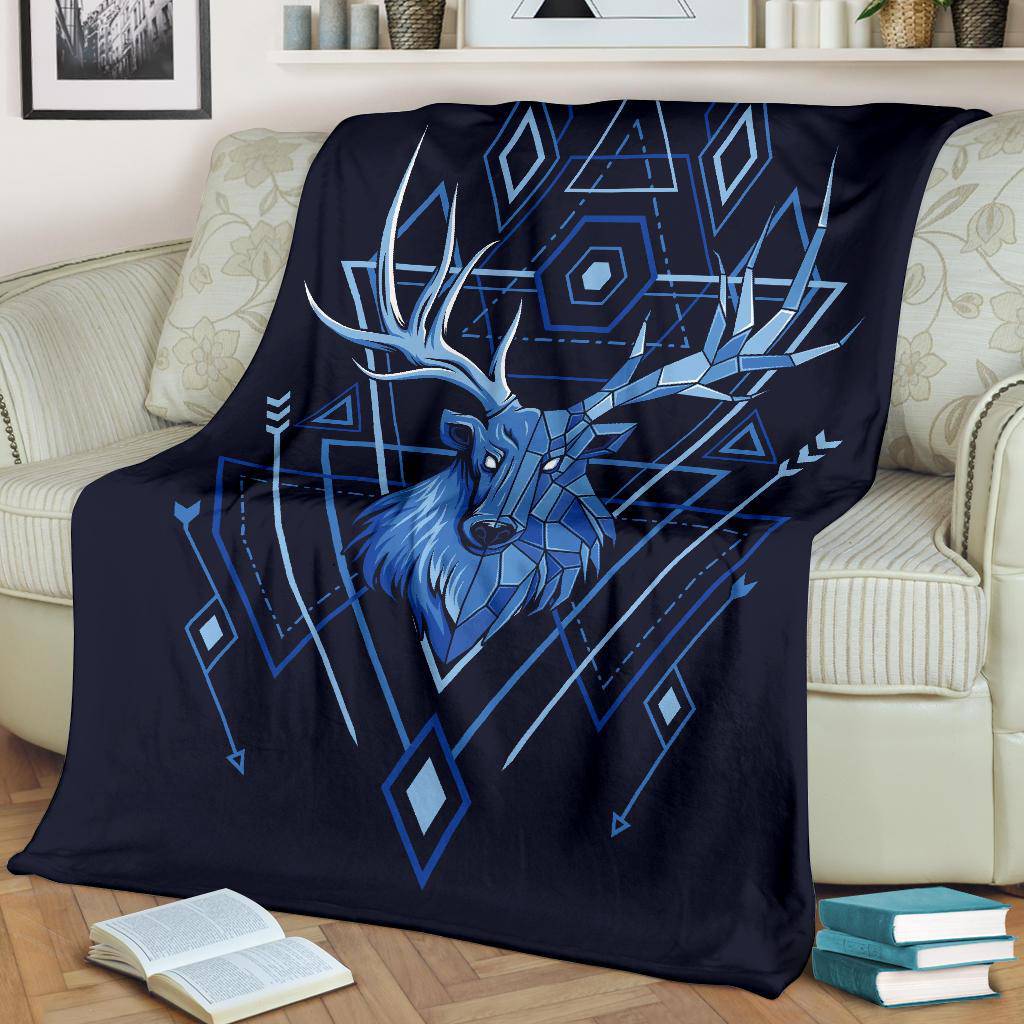 Deer Head Geometry Style Blue Premium Blanket - Top Content | POD Collection | Free Shipping