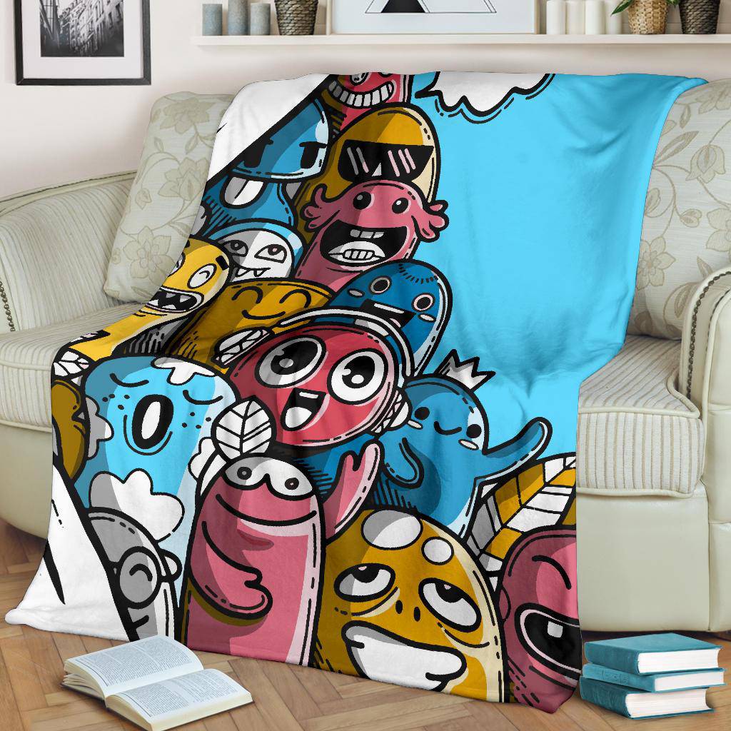 Cute Friendly Hand Drawn Monsters Premium Blanket - Top Content | POD Collection | Free Shipping