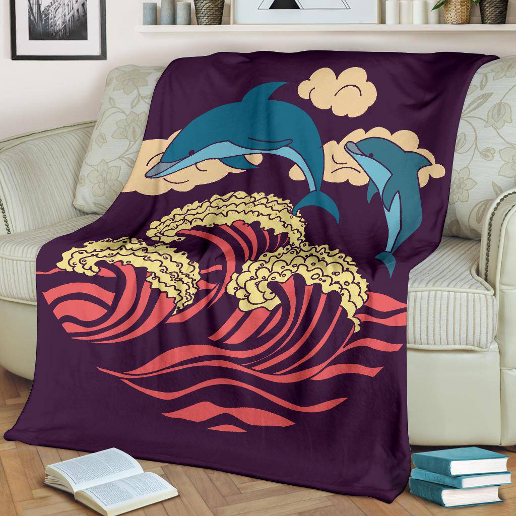 Dolphins in the Sea Purple Premium Blanket - Top Content | POD Collection | Free Shipping