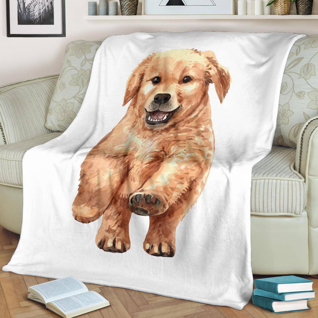 Watercolour Golden Retriever Portrait Premium Blanket, Cute Cartoon Drawing - Top Content | POD Collection | Free Shipping