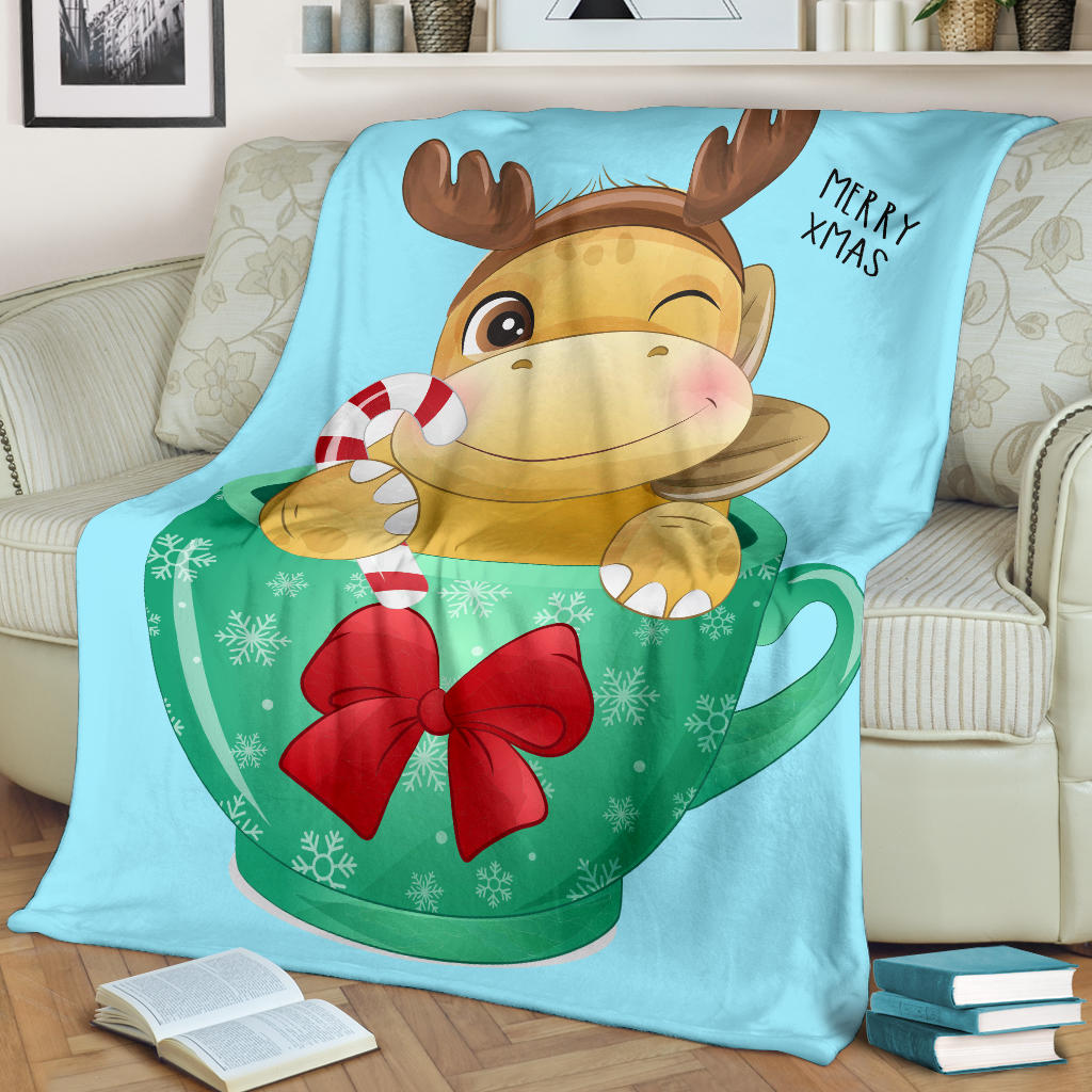 cute dinosaur merry xmas blue blanket - Top Content | POD Collection | Free Shipping