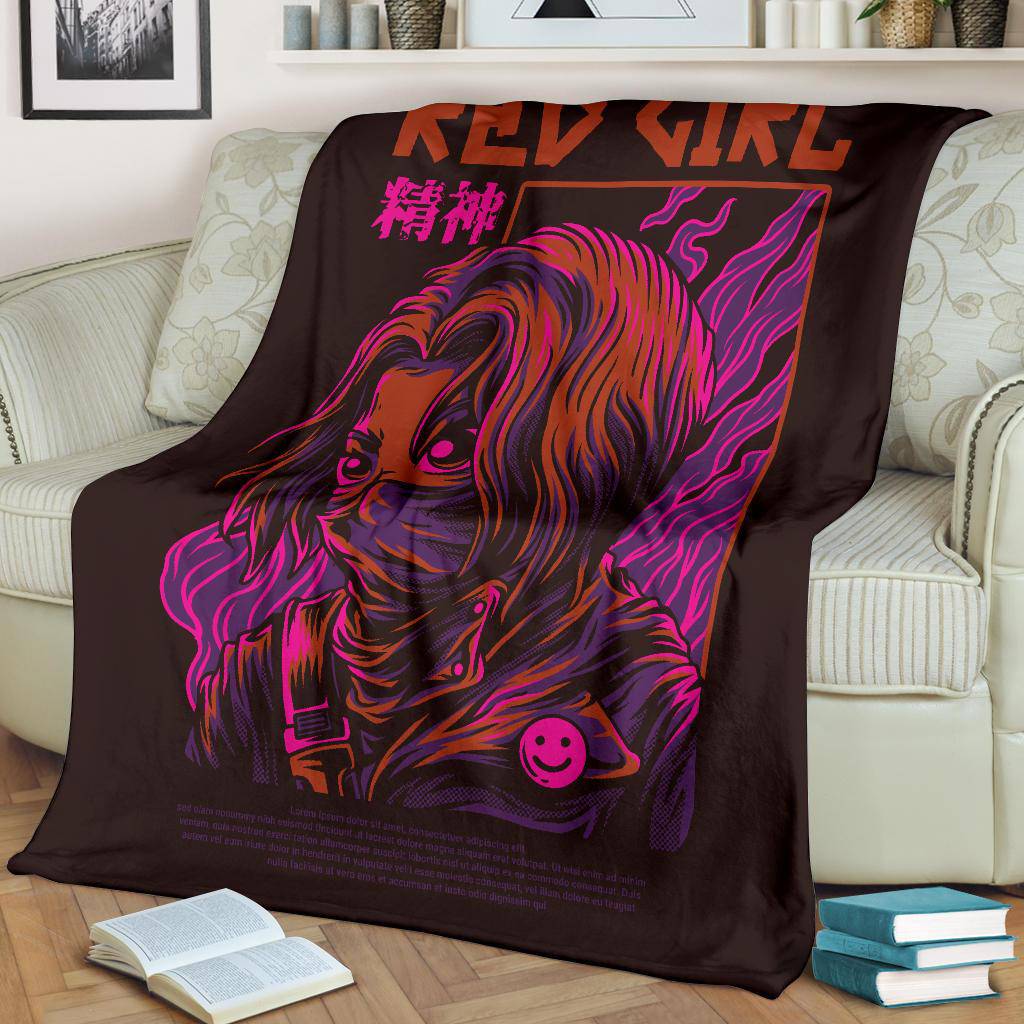 Red Girl Japanese Art Cartoon Premium Blanket - Top Content | POD Collection | Free Shipping