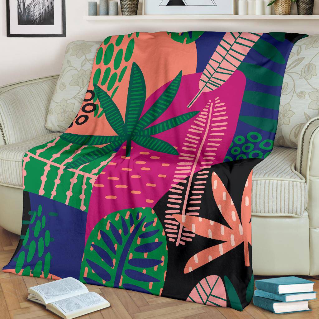 Colorful Tropical Leaves Nature Hand Drawn Premium Blanket - Top Content | POD Collection | Free Shipping