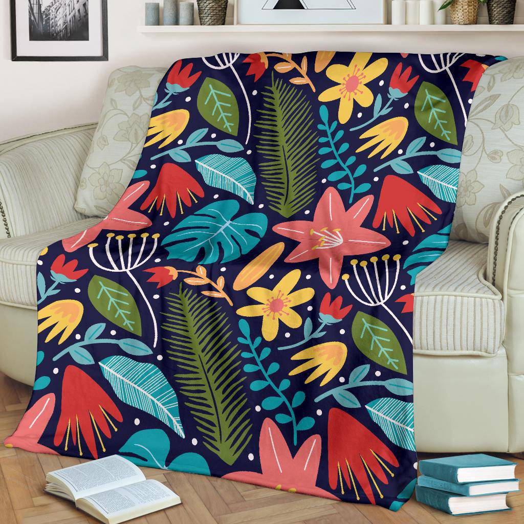 Hand Drawn Floral Plants Leaves Flowers Premium Blanket - Top Content | POD Collection | Free Shipping