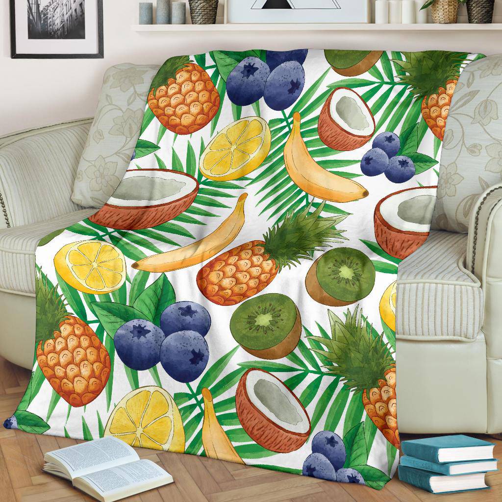 Exotic Fruit Pattern Banana Coconut Kiwi Pineapple Premium Blanket - Top Content | POD Collection | Free Shipping