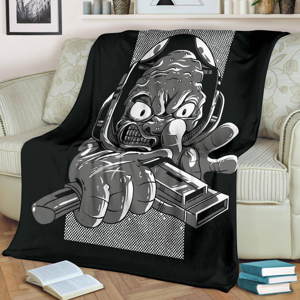 Angry Alien B&W Art Cartoon Premium Blanket - Top Content | POD Collection | Free Shipping