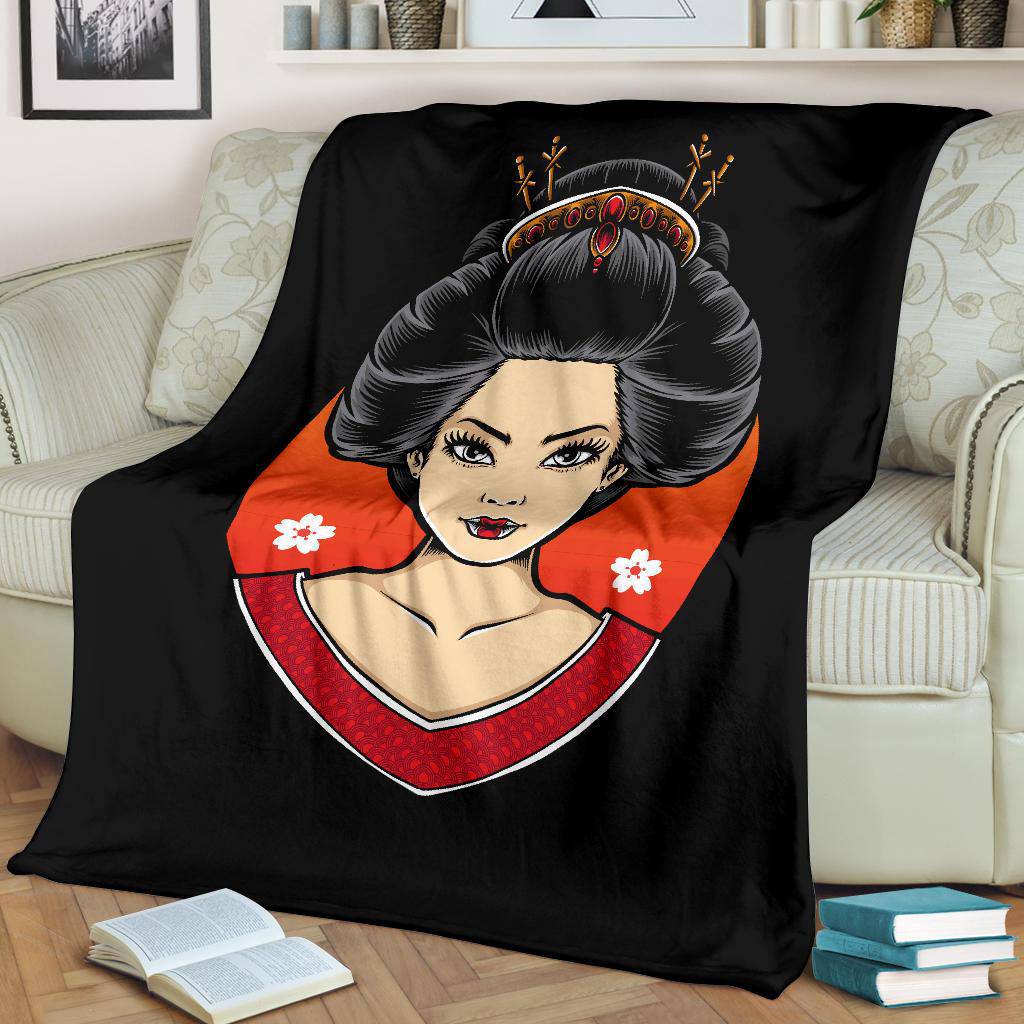 Geisha Portrait Premium Blanket, Japanese Style Art Drawing - Top Content | POD Collection | Free Shipping