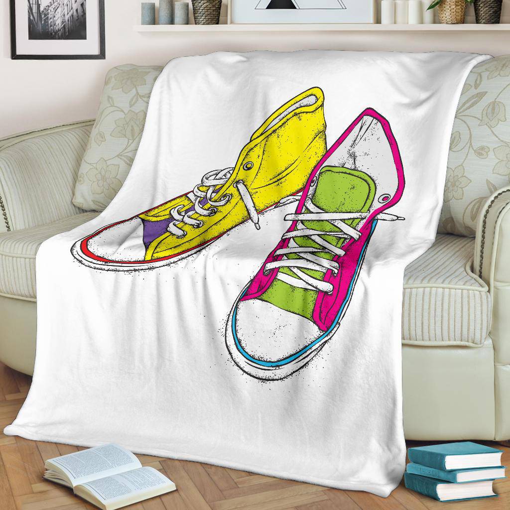 Colourful Pair Of Sneakers Cartoon Illustration Premium Blanket - Top Content | POD Collection | Free Shipping