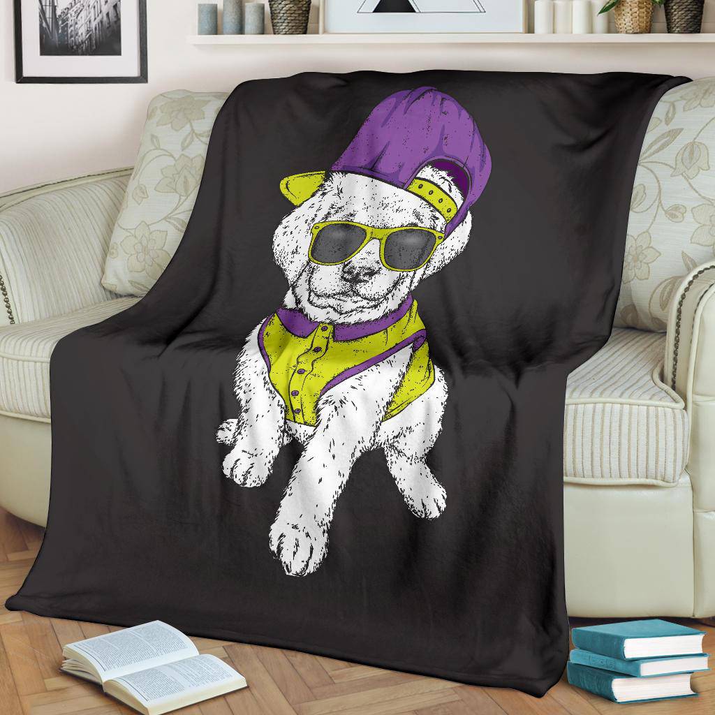 Labrador Retriever Premium Blanket, Cool Cap Puppy Cartoon Style Drawing - Top Content | POD Collection | Free Shipping