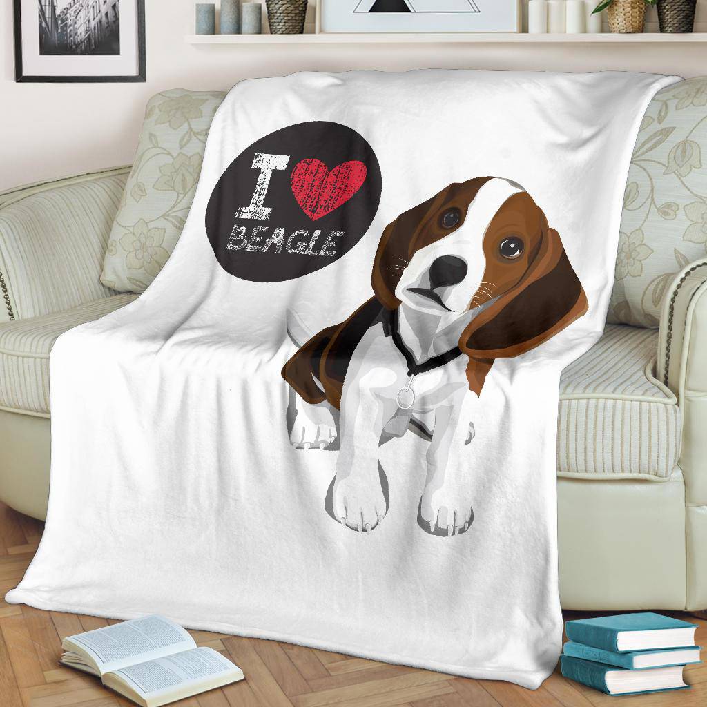 I Love Beagle, Your Pet Dog Cartoon Illustration Premium Blanket - Top Content | POD Collection | Free Shipping