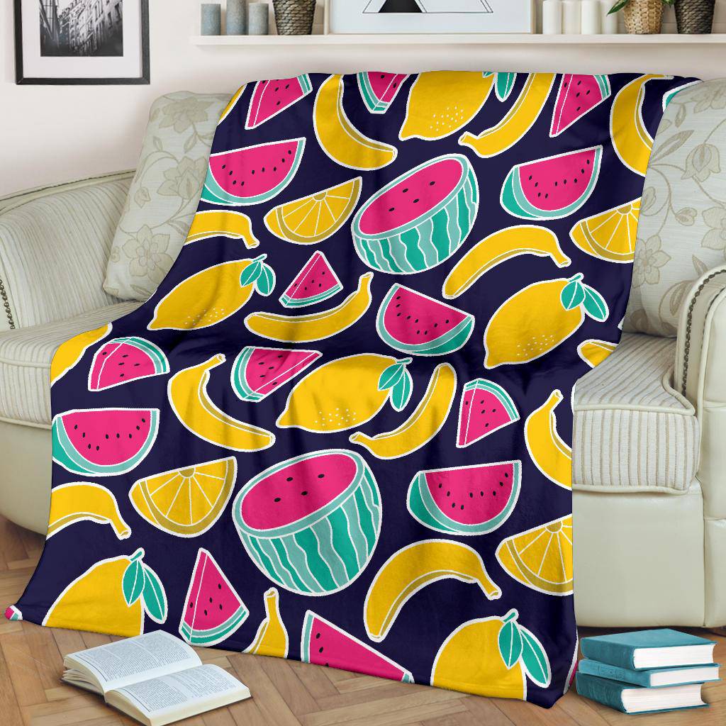 Fruits Banana Watermelon Lemon Colourful Pattern Premium Blanket - Top Content | POD Collection | Free Shipping