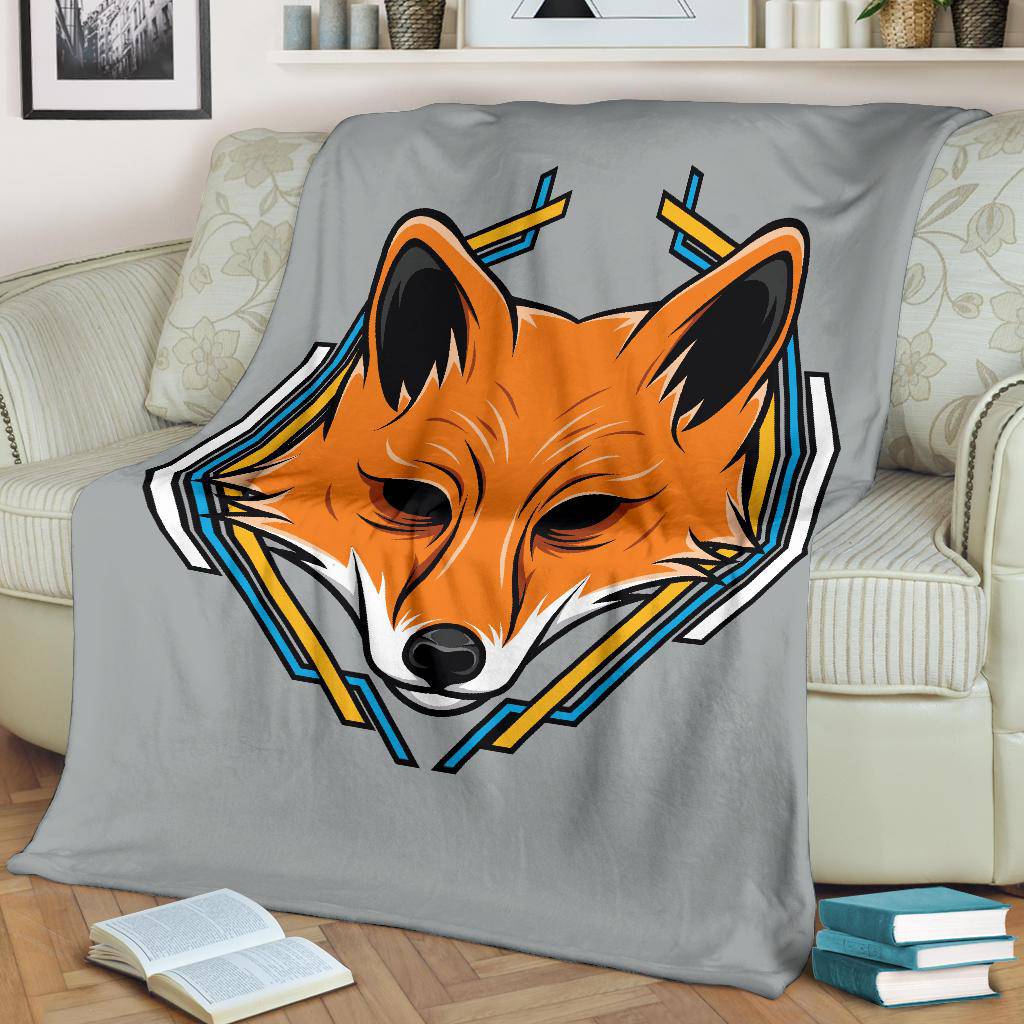 Geometric Fox Head Cartoon Premium Blanket - Top Content | POD Collection | Free Shipping