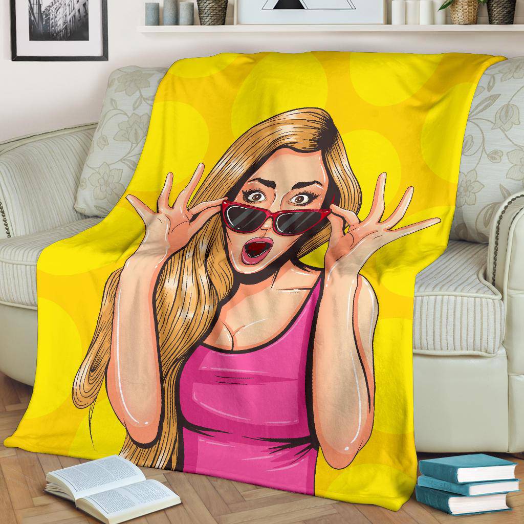 Sexy Girl Pop Art Surprised Pretty Woman Premium Blanket - Top Content | POD Collection | Free Shipping