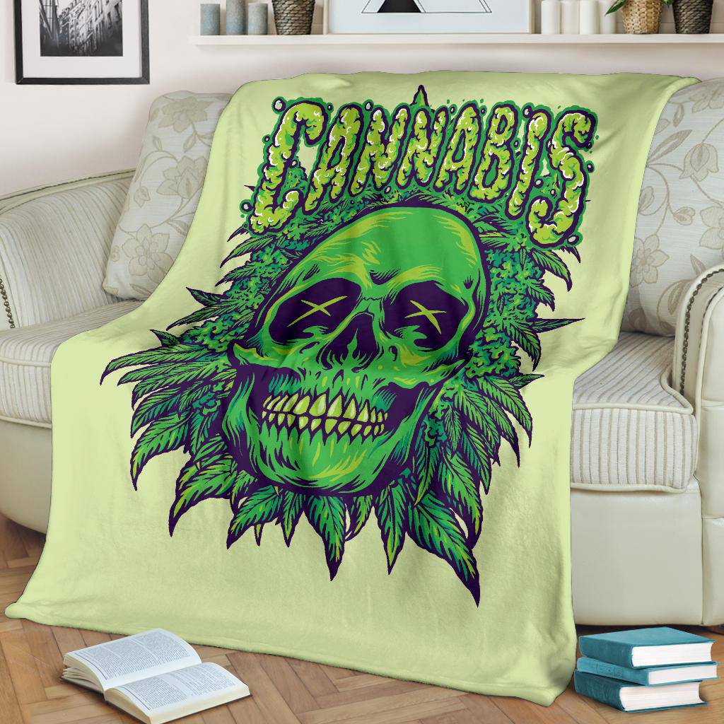 Cannabis Skull. Weed Plant Funny Cartoon Premium Blanket - Top Content | POD Collection | Free Shipping