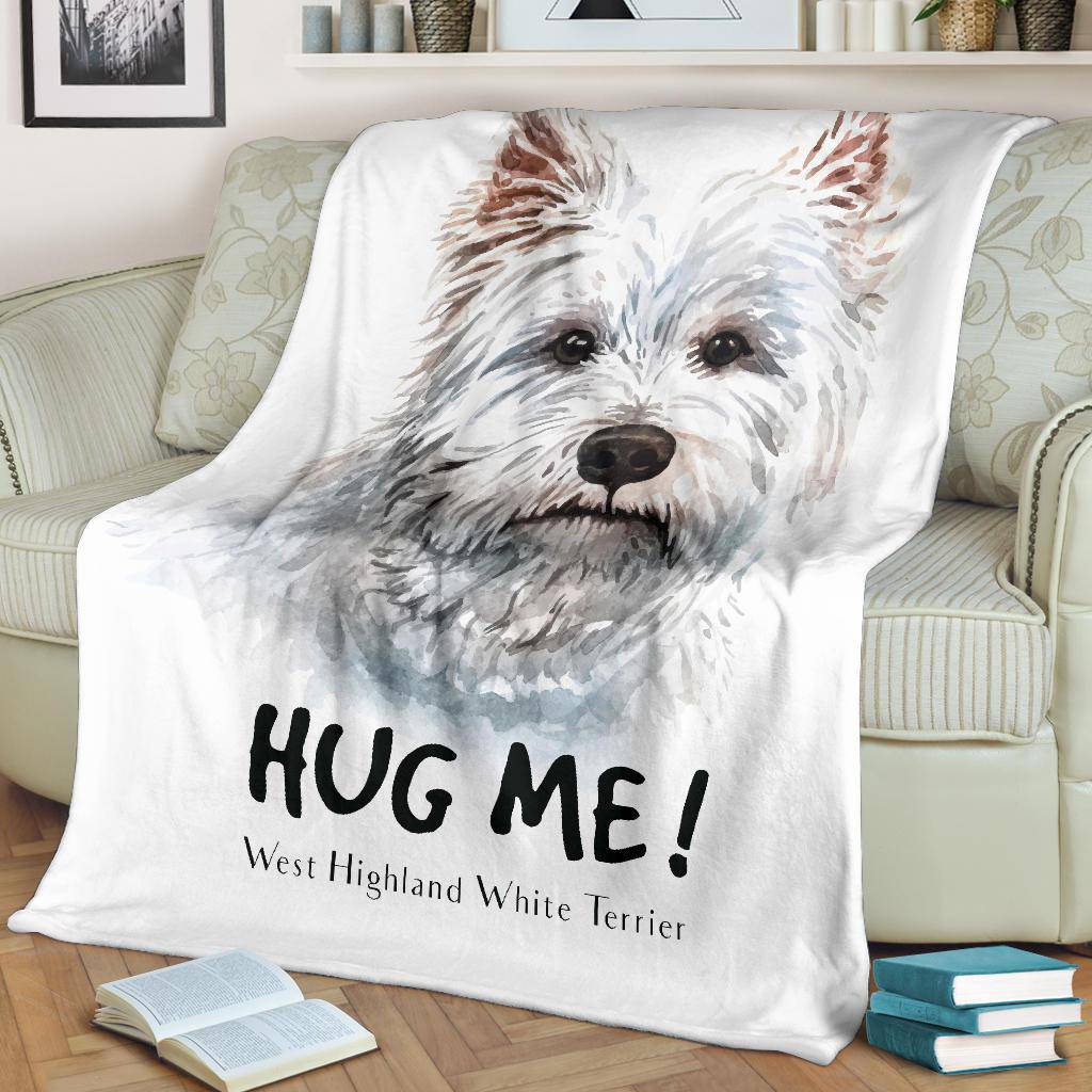 White Terrier Watercolor Portrait Premium Blanket, Hug Me Dog Drawing - Top Content | POD Collection | Free Shipping