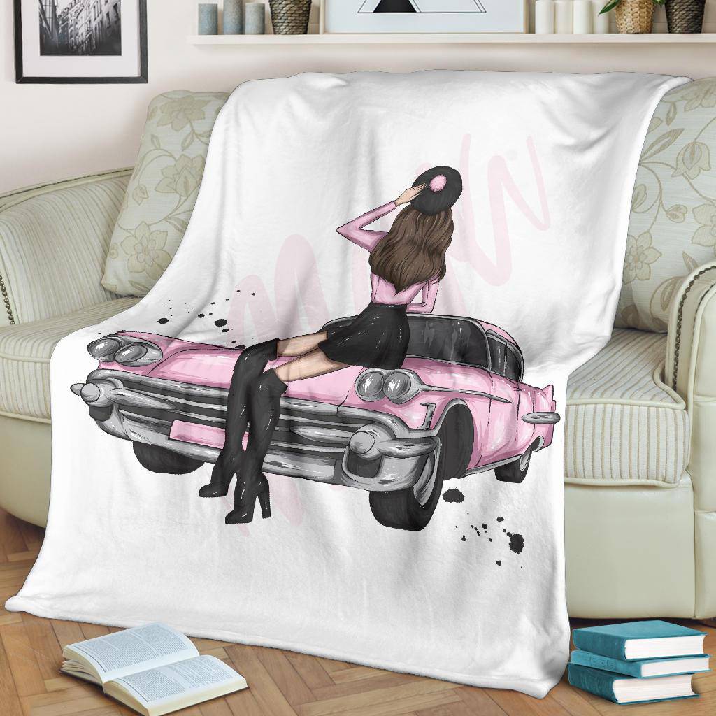 Premium Blanket Vintage Car Stylish Pink Girl - Top Content | POD Collection | Free Shipping