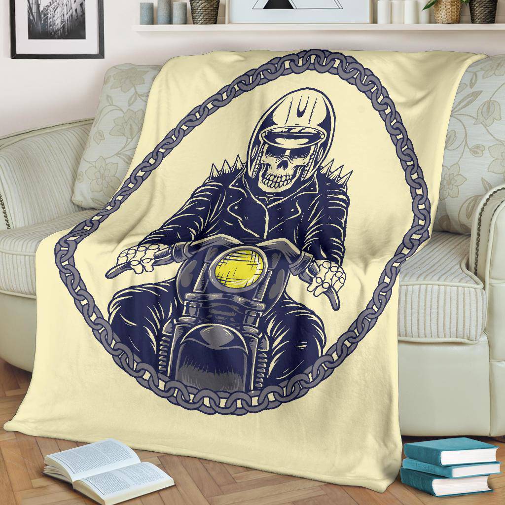 Cool Skeleton Motorcycle Rider Skull Style Cartoon Premium Blanket - Top Content | POD Collection | Free Shipping