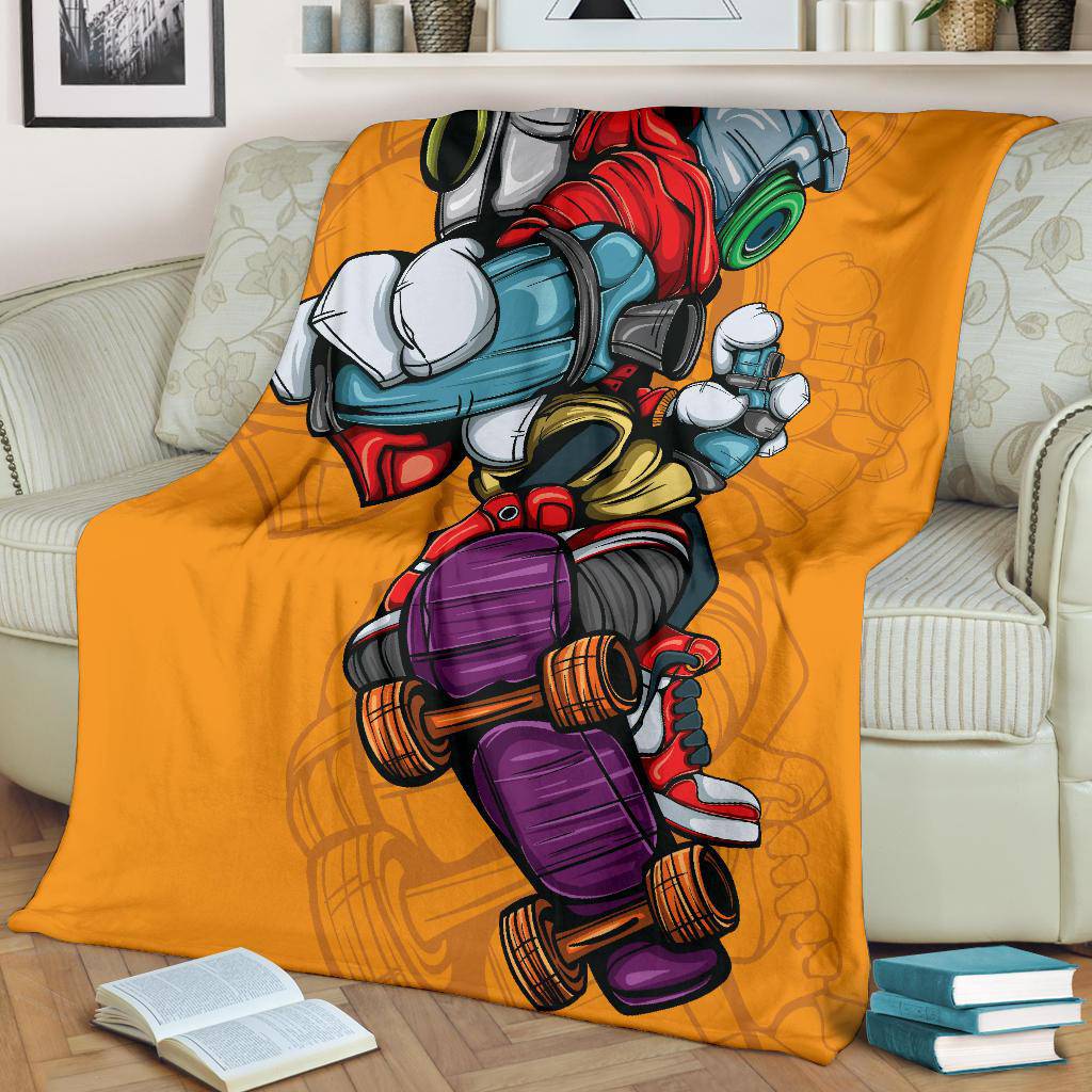 Spray can Character with Skate Board, Graffiti Premium Blanket - Top Content | POD Collection | Free Shipping