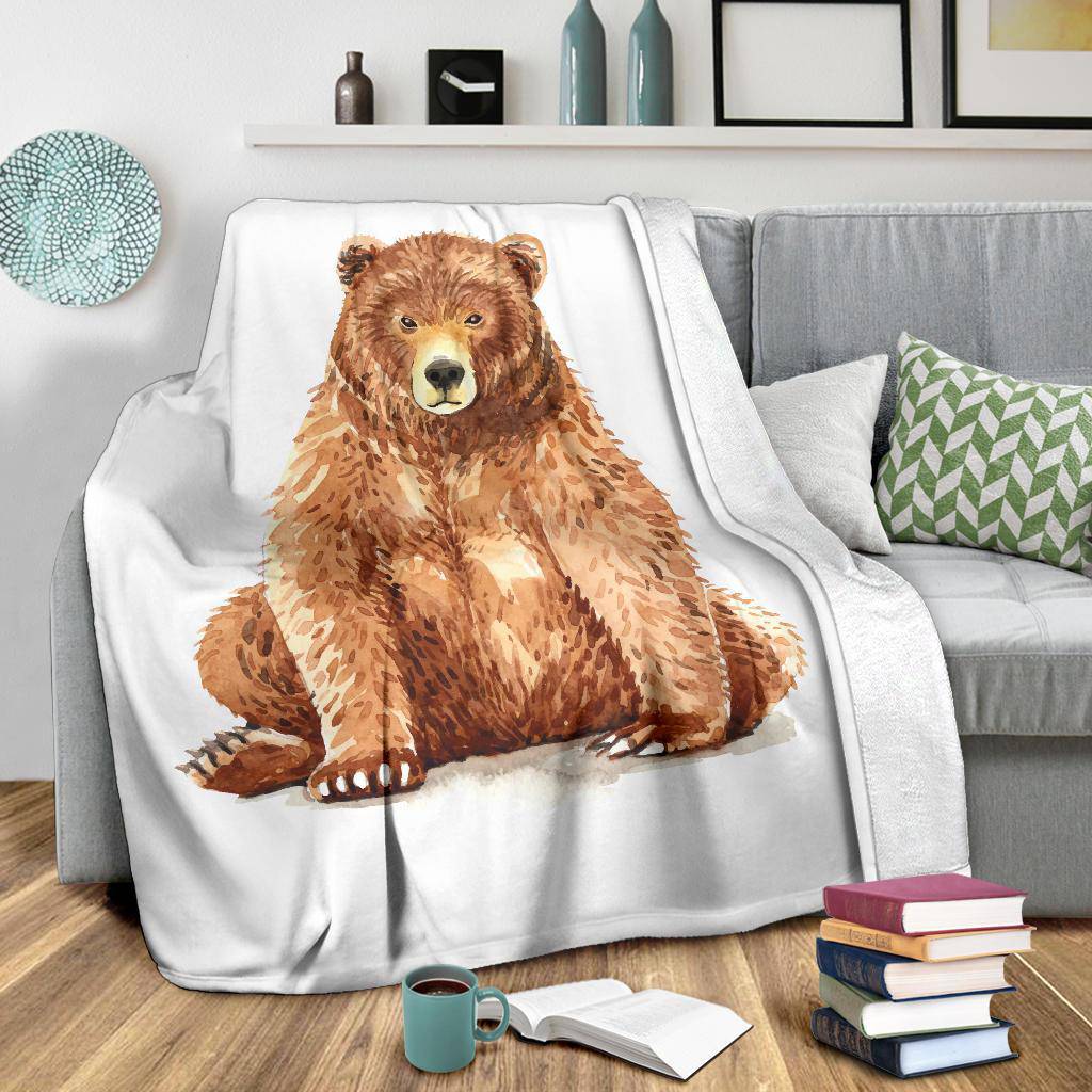 Watercolour Bear Painting Illustration, Cartoon Premium Blanket - Top Content | POD Collection | Free Shipping