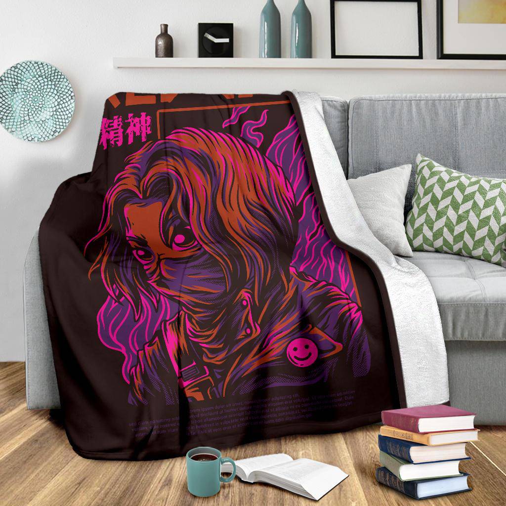 Red Girl Japanese Art Cartoon Premium Blanket - Top Content | POD Collection | Free Shipping