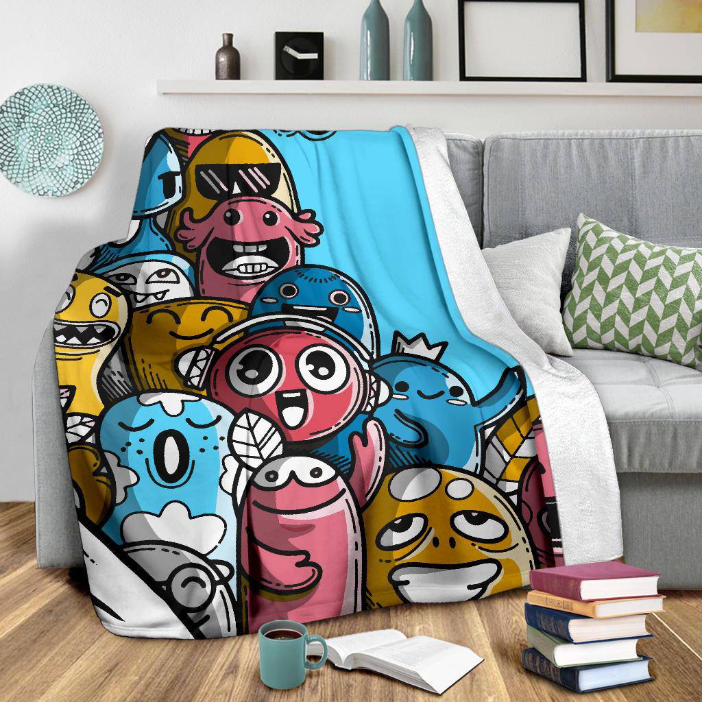 Cute Friendly Hand Drawn Monsters Premium Blanket - Top Content | POD Collection | Free Shipping