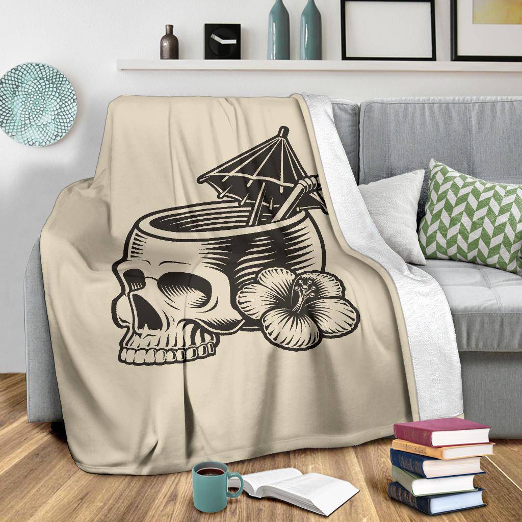 Skull Head With Cocktail Straw Cartoon Illustration Premium Blanket - Top Content | POD Collection | Free Shipping