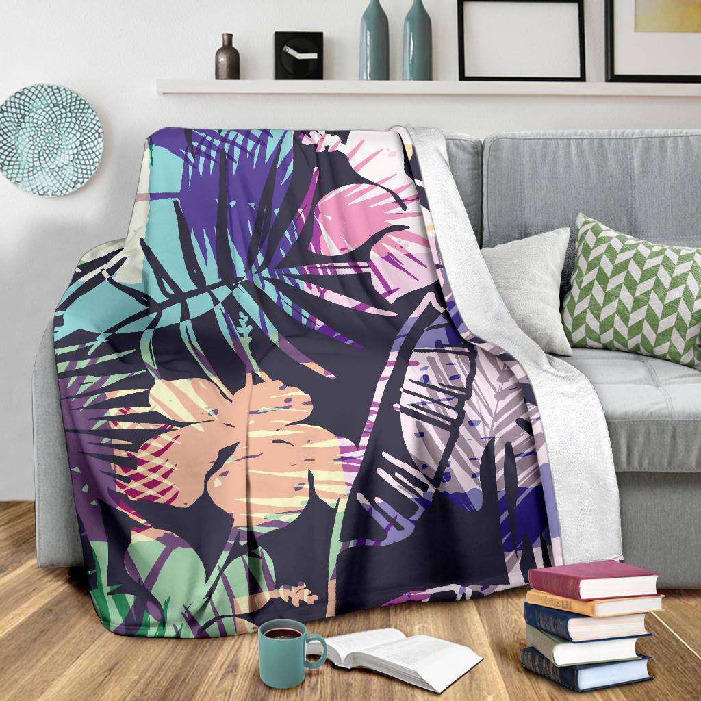 Colorful Tropical Leaves Pattern, Exotic Plants Premium Blanket - Top Content | POD Collection | Free Shipping