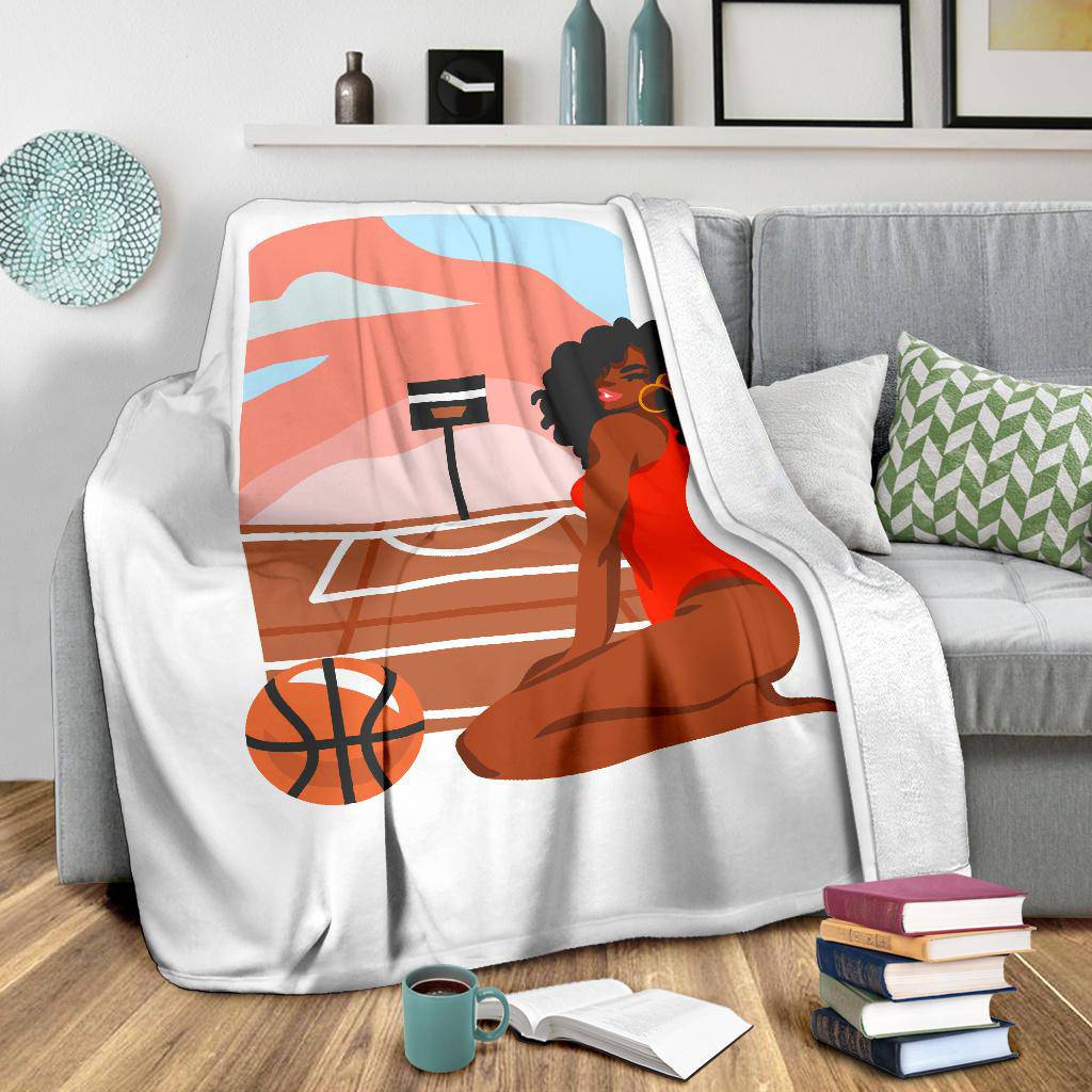 Happy Afro Woman Basketball Player, Hand Drawn Cartoon Premium Blanket - Top Content | POD Collection | Free Shipping