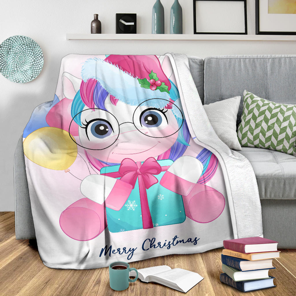 winter unicorn with baloons merry christmas blanket - Top Content | POD Collection | Free Shipping