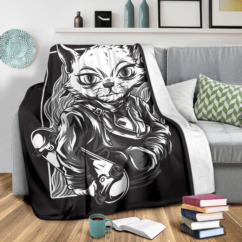 Cool Skater Cat Cartoon Premium Blanket - Top Content | POD Collection | Free Shipping