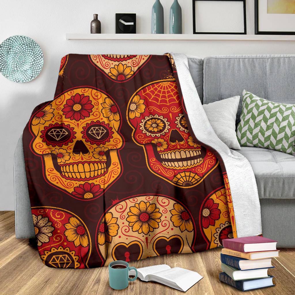 Mexican Calavera Skulls Colourful Pattern Premium Blanket - Top Content | POD Collection | Free Shipping