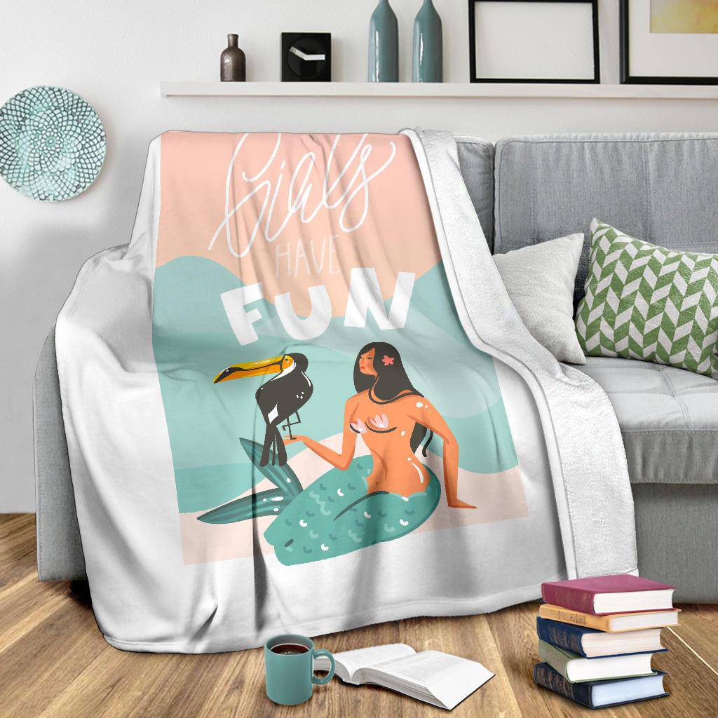 Hand Drawn Cartoon, Girls Have Fun Premium Blanket - Top Content | POD Collection | Free Shipping