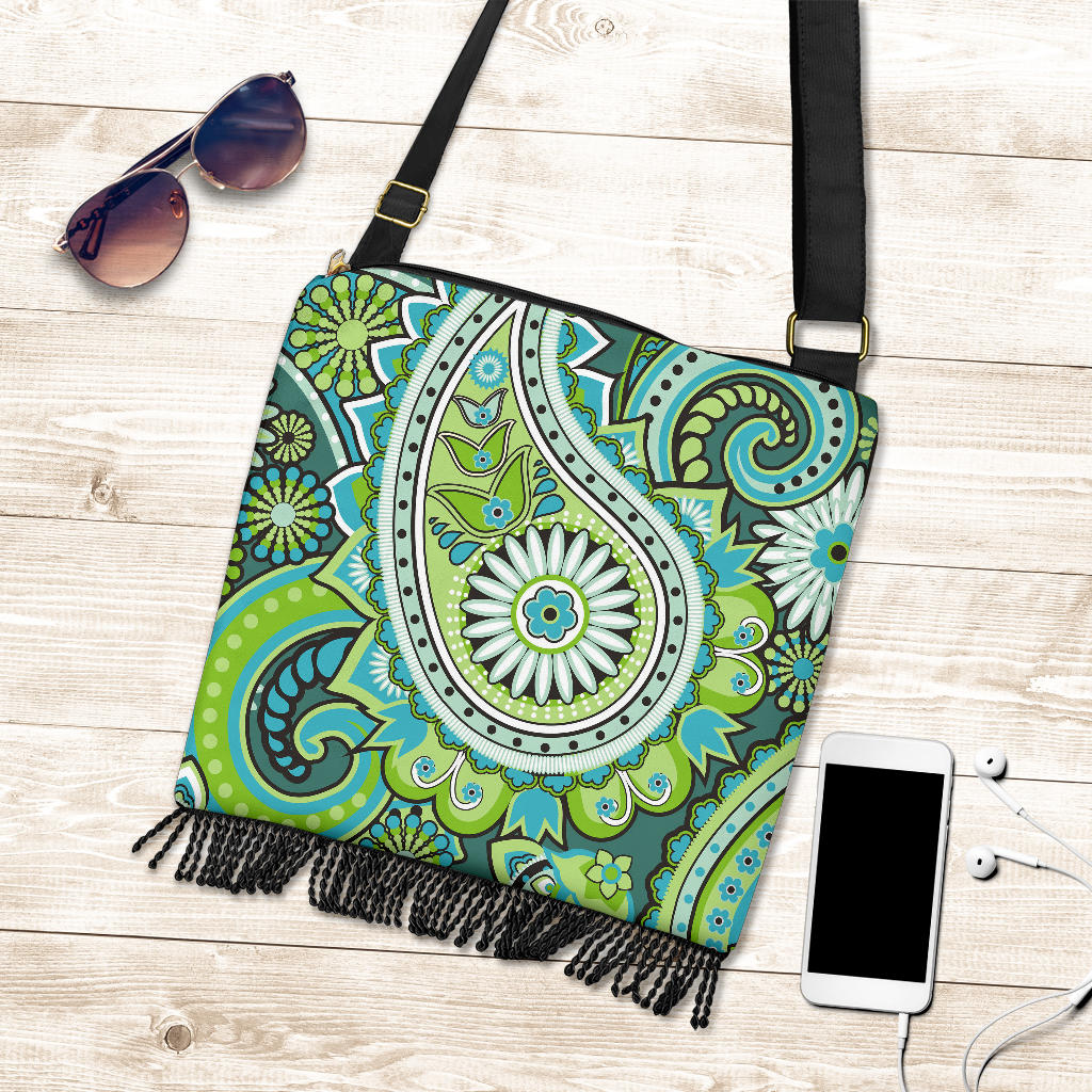 Green Paisley Crossbody Boho Handbag