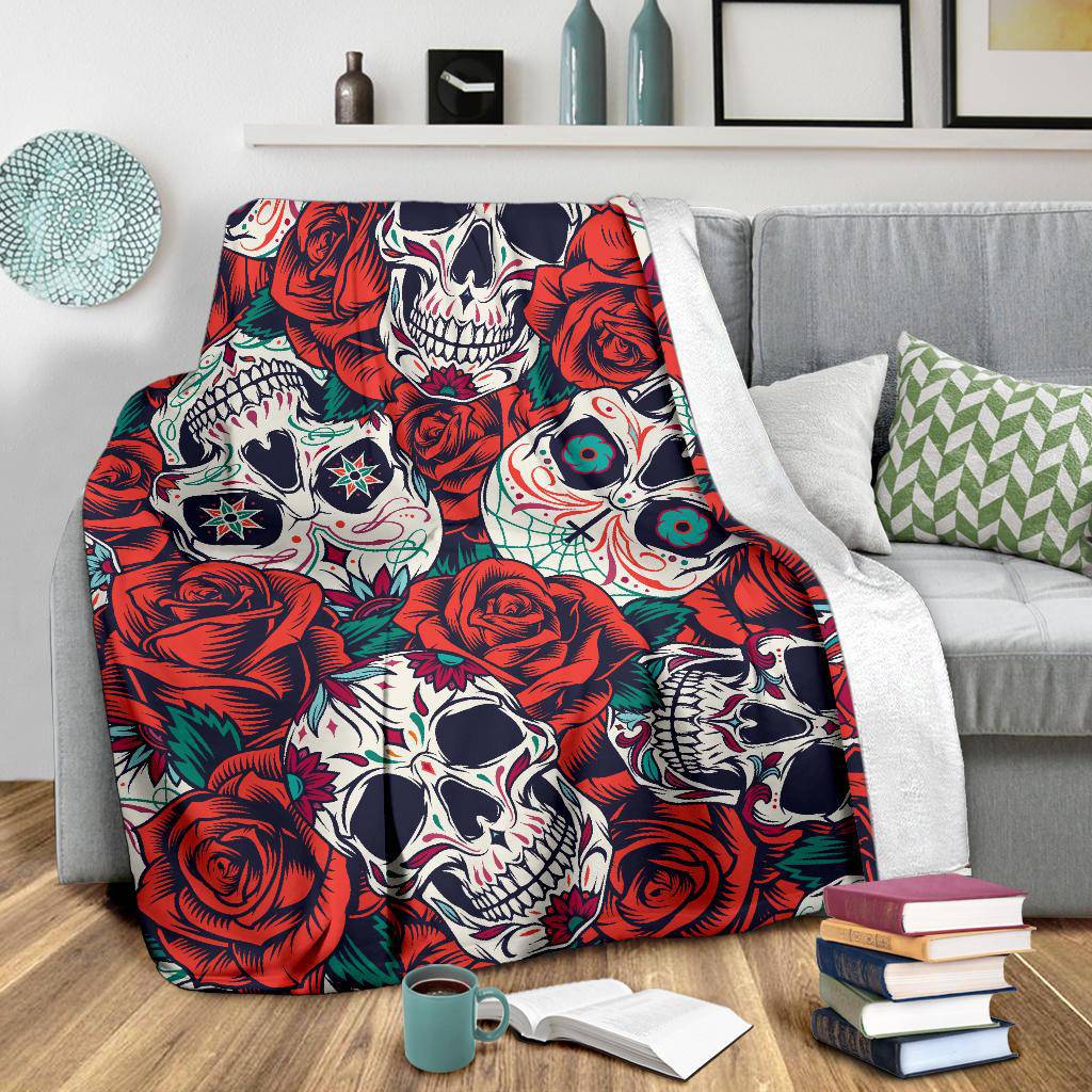 DÃ­a De Muertos Skull Roses Pattern Premium Blanket - Top Content | POD Collection | Free Shipping