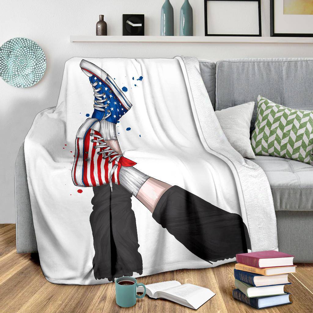 Stylish American Flag Sneakers, Vector Illustration Premium Blanket - Top Content | POD Collection | Free Shipping