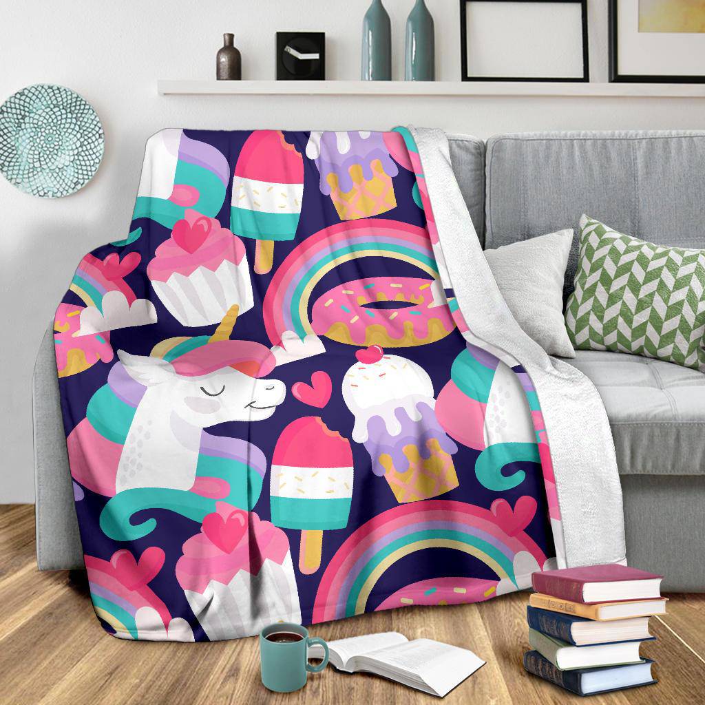 Unicorn Ice Cream Muffins Donuts Cartoon Premium Blanket - Top Content | POD Collection | Free Shipping