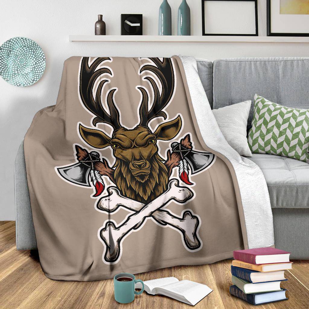 Vintage Deer Bone Axe Cartoon Illustration  Premium Blanket - Top Content | POD Collection | Free Shipping