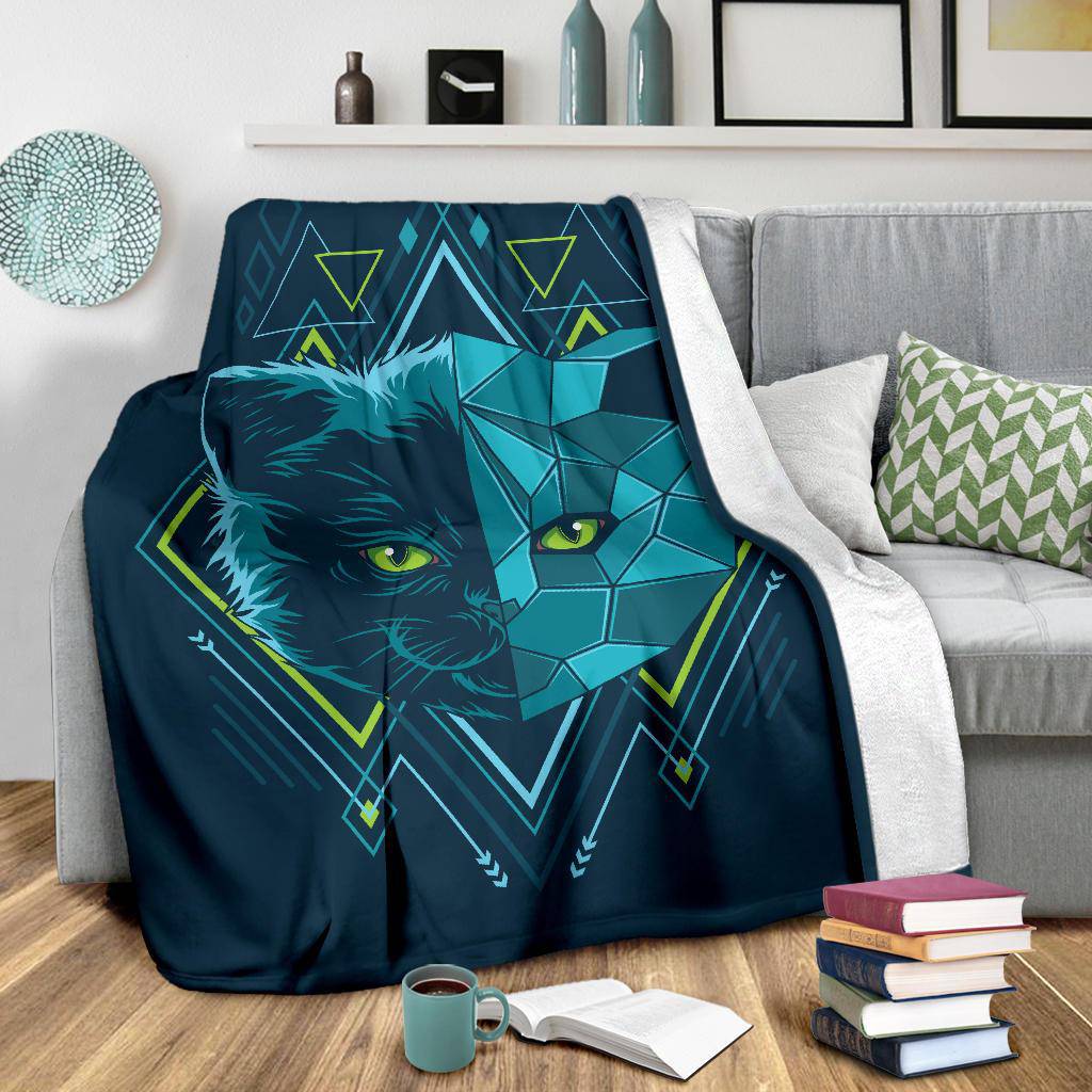 Blue Kitten Head Geometry Premium Blanket - Top Content | POD Collection | Free Shipping