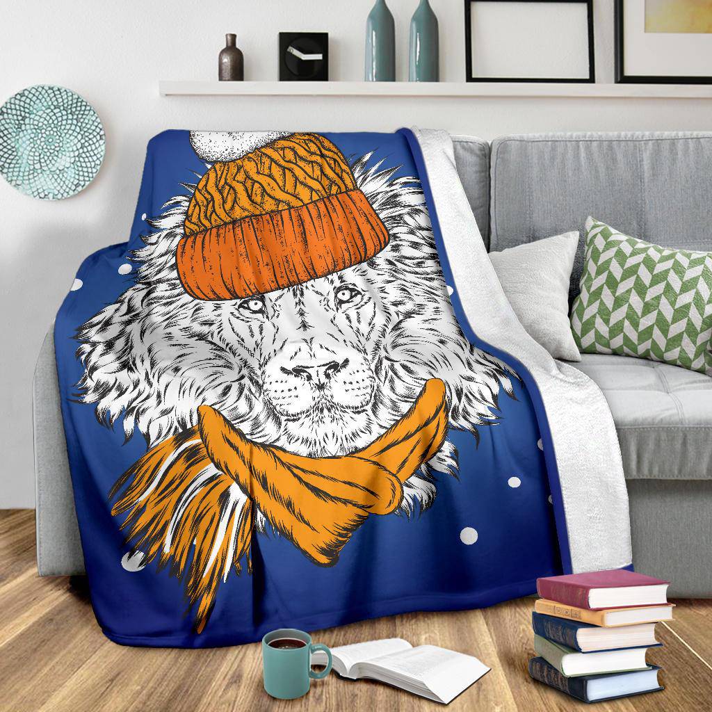 Stylish Winter Lion Cartoon Premium Blanket - Top Content | POD Collection | Free Shipping