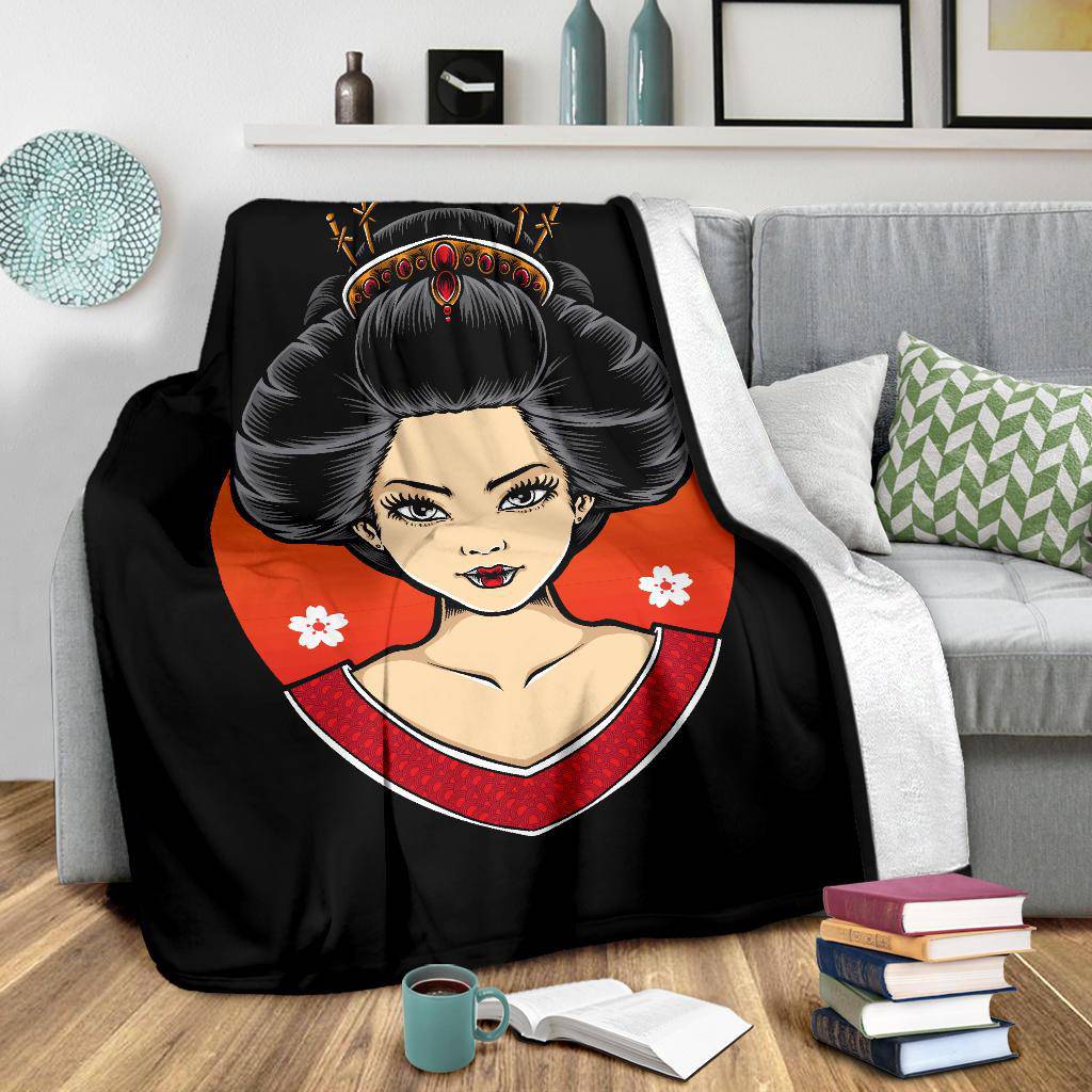 Geisha Portrait Premium Blanket, Japanese Style Art Drawing - Top Content | POD Collection | Free Shipping