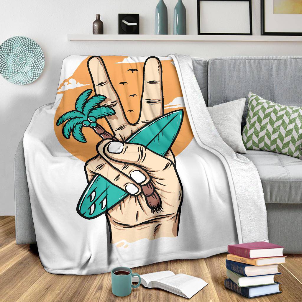 Surfing Sunrise Cartoon Premium Blanket, Feel Peace On The Beach - Top Content | POD Collection | Free Shipping