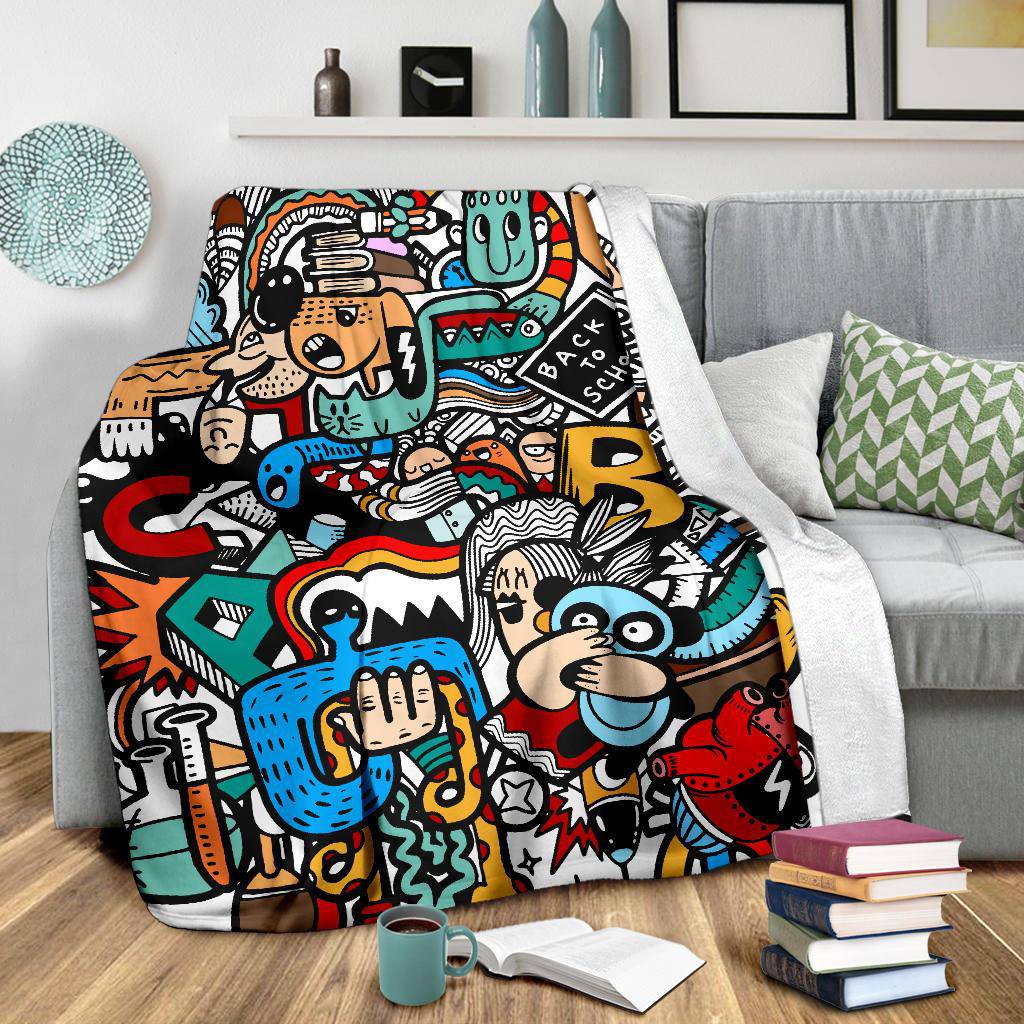 Back to School Graffiti Art Cartoon Premium Blanket - Top Content | POD Collection | Free Shipping