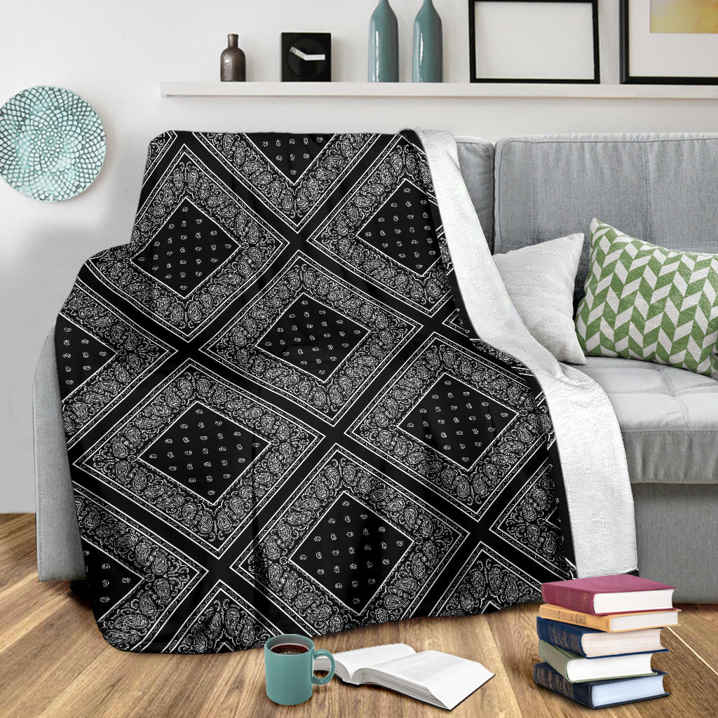 Ultra Plush Black Bandana Patch Throw Blanket