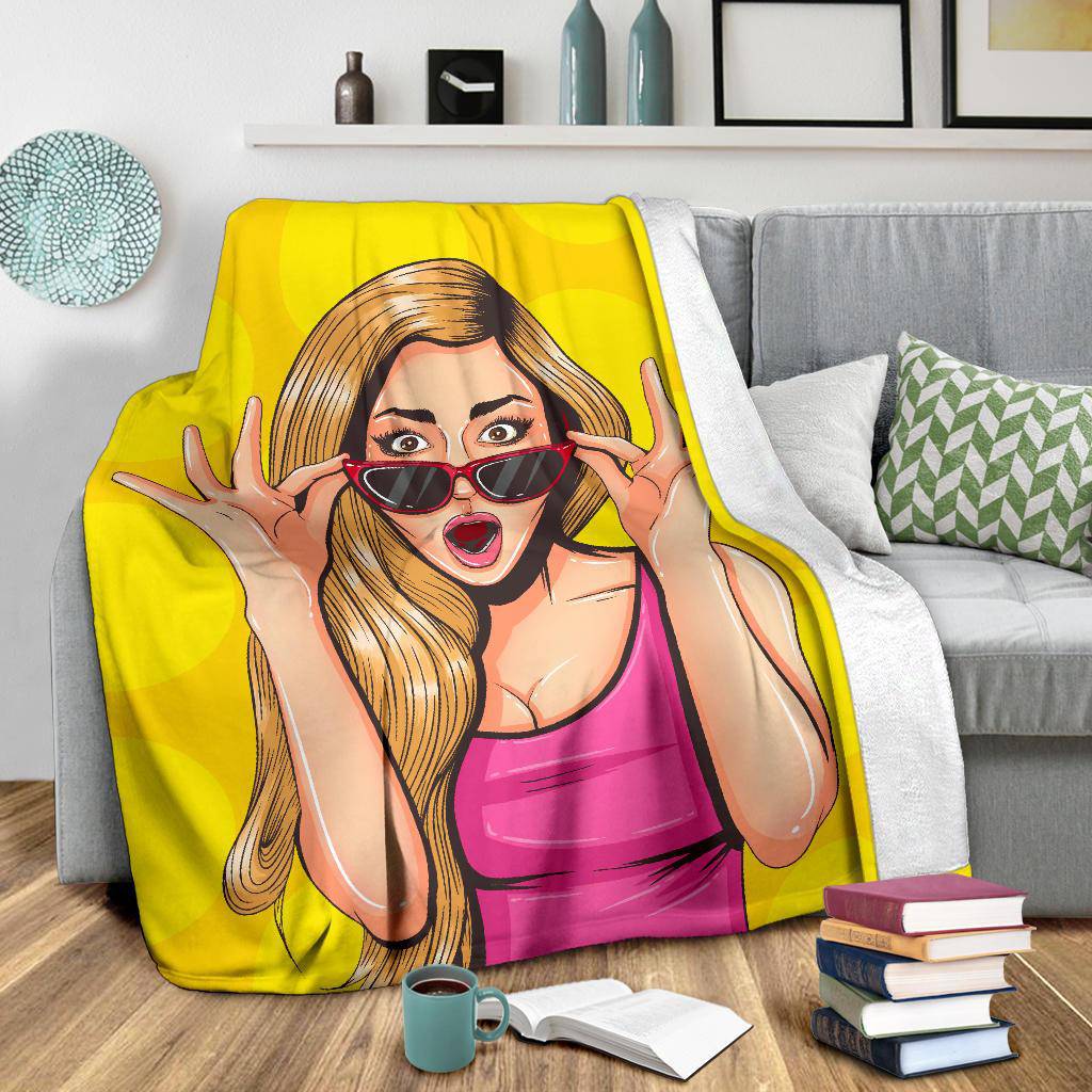 Sexy Girl Pop Art Surprised Pretty Woman Premium Blanket - Top Content | POD Collection | Free Shipping