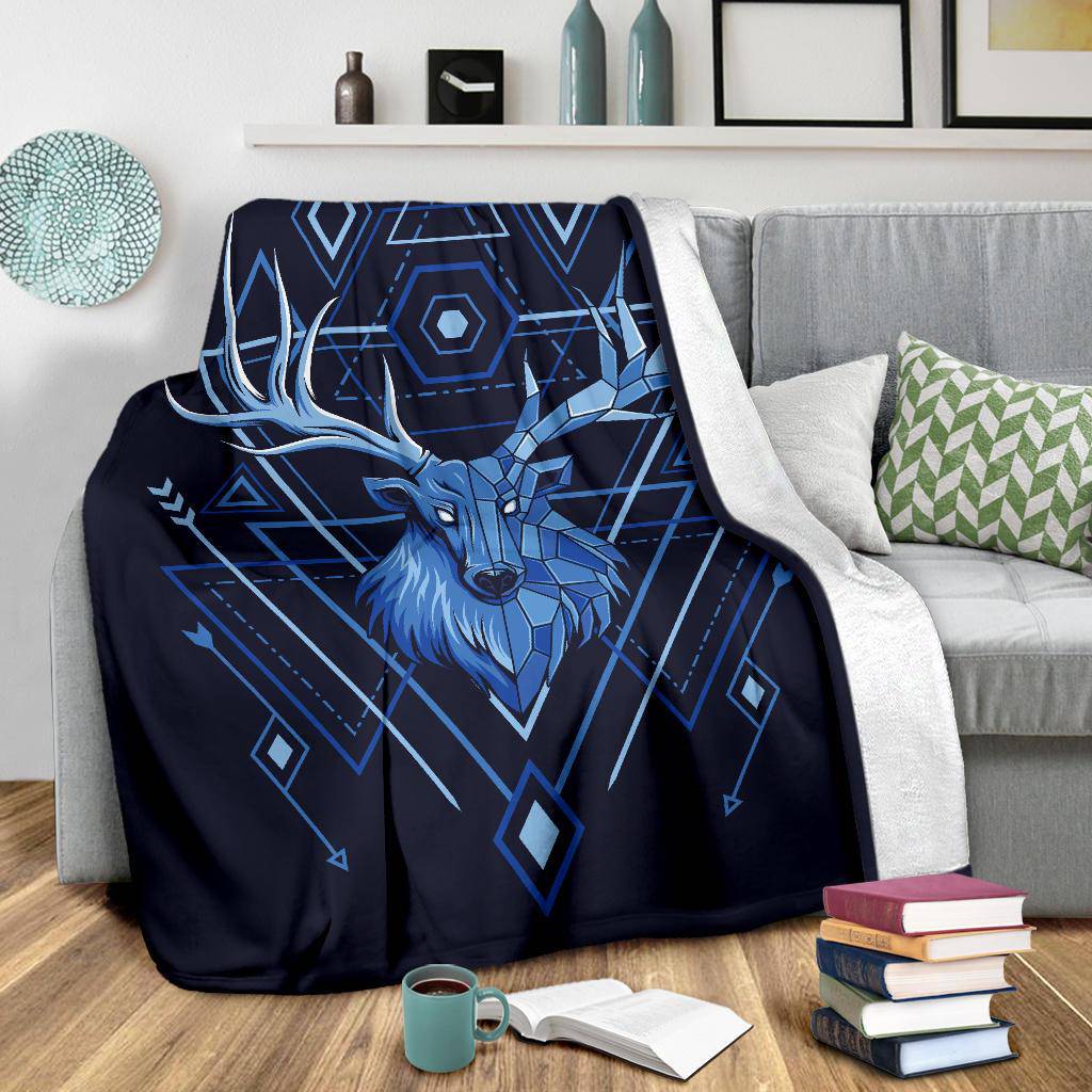 Deer Head Geometry Style Blue Premium Blanket - Top Content | POD Collection | Free Shipping