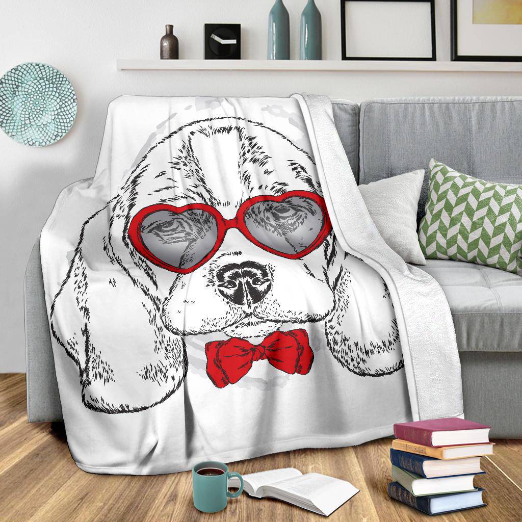 Beagle Dog Breed with Cute Heart Sunglasses Premium Blanket - Top Content | POD Collection | Free Shipping