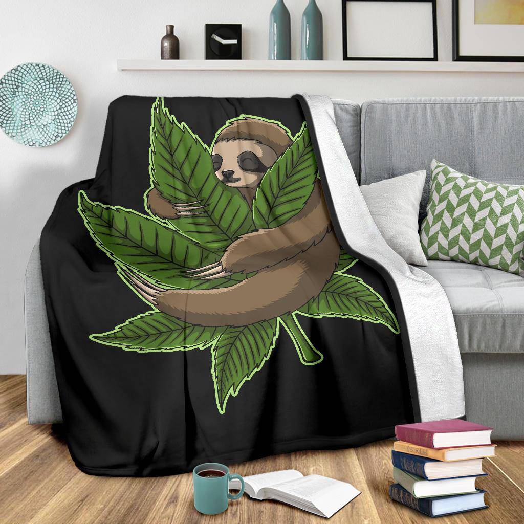 Sloth Hugging Green Cannabis Leaf Premium Blanket - Top Content | POD Collection | Free Shipping