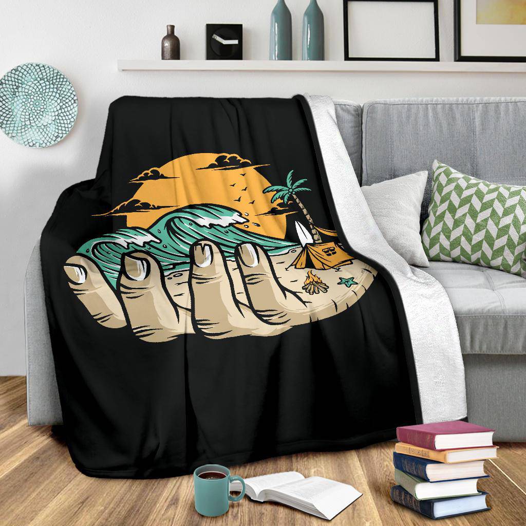 Premium Blanket Beach In Your Hand Cool Illustration - Top Content | POD Collection | Free Shipping