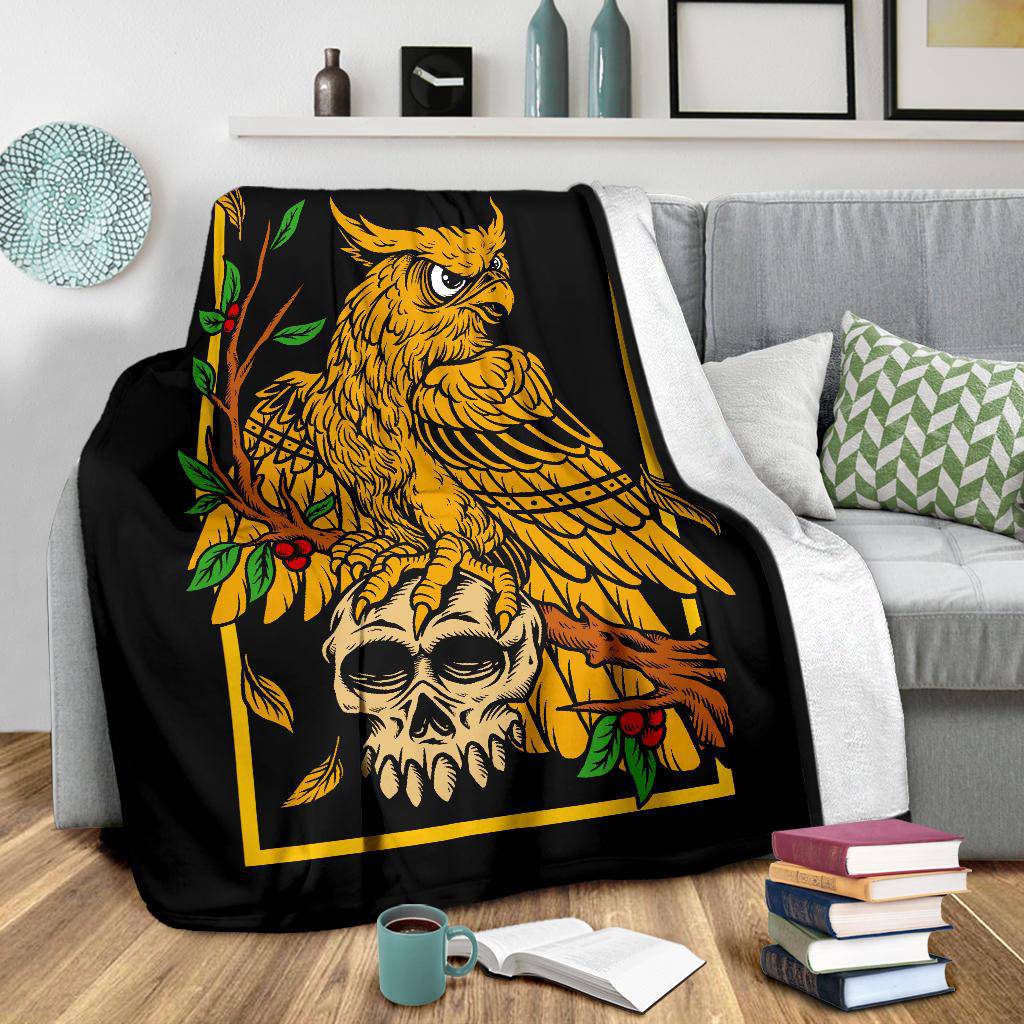 Hand Drawing Eagle Skull Head Illustration Premium Blanket - Top Content | POD Collection | Free Shipping