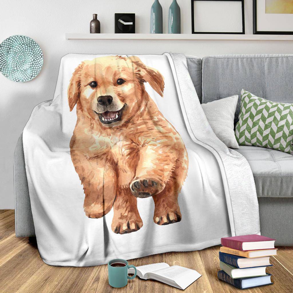 Watercolour Golden Retriever Portrait Premium Blanket, Cute Cartoon Drawing - Top Content | POD Collection | Free Shipping